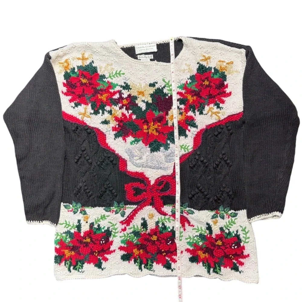 Casual Corner hand knit Christmas poinsettia‎ sweater women's size large - Picture 5 of 6